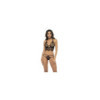 2 en 1 Nuisette et ensemble 2 pièces en dentelle et résille, soutien gorge avec armatures, string et une jupe 
